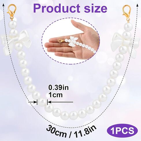 Bow Pearl Purse Chain Handbag Straps, Artificial Pearl White Shoulder Crossbody Bags Short Handle with Lobster Clasps Replacement Charm Accessories for Women - 1PCS in Saudi Arabia