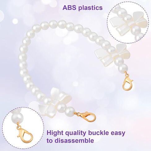 Bow Pearl Purse Chain Handbag Straps, Artificial Pearl White Shoulder Crossbody Bags Short Handle with Lobster Clasps Replacement Charm Accessories for Women - 1PCS in Saudi Arabia