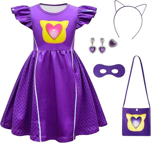 Superhero Dress Flutter Sleeve Casual Dresses with Accessories for Halloween Birthday Party Cosplay for 3-8Y in Saudi Arabia