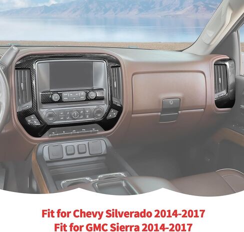RT-TCZ غطاء لوحة لوحة التحكم المركزية لوحدة التحكم الداخلية مجموعة الديكورات الداخلية لسيارة Chevy Silverado 2014-2017، لسيارة GMC Sierra 2014-2017 (ألياف الكربون السوداء) in Saudi Arabia