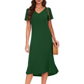 VOBCTY Women's Casual Short Sleeve Tshirt Dress Summer Side Split Loose V Neck Dresses in Saudi Arabia