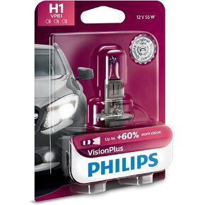 Philips Automotive Lighting H1 VisionPlus ترقية المصباح الأمامي البديل للسيارات مع رؤية أكثر بنسبة تصل إلى 60%، تناسب اختيار الشعاع العالي، أو الشعاع المنخفض، أو أوضاع الضباب (عبوة من 1) in Kuwait