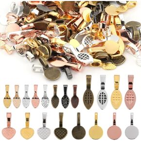 100 Pcs Bails for Jewelry Making - Glue on Bails Pendants, 4 Styles Necklace Pendant Jewelry Making Findings, Pinch Bails for Pendants, Necklace Making Supplies for Crafts Making in Saudi Arabia