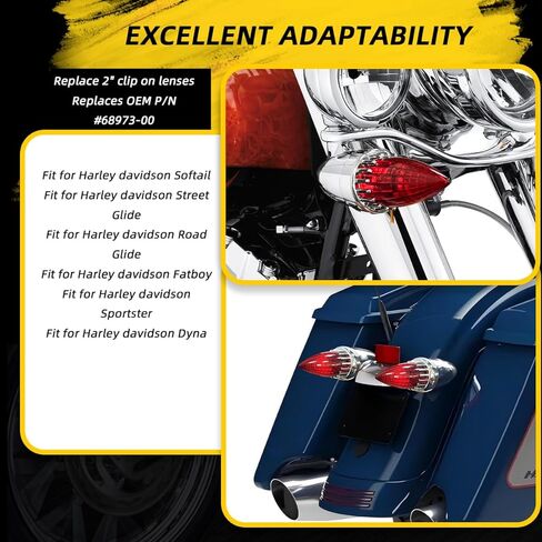 دراجة نارية 2 بوصة مشبك إشارة الانعطاف على 2 حزمة من أغطية عدسات الضوء الخلفي للرصاص لدراجة Harley Softail Street Road Glide Fat boy Sportster Dyna Deluxe (أحمر) in Kuwait