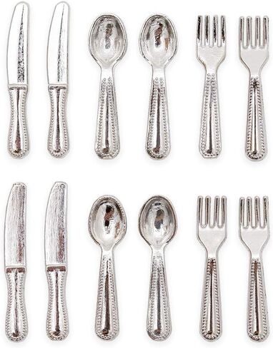 Odoria 1/12 Miniature Silverware Knife Fork Spoon 12Pcs Set Dollhouse Decoration Accessories, Silver in Saudi Arabia