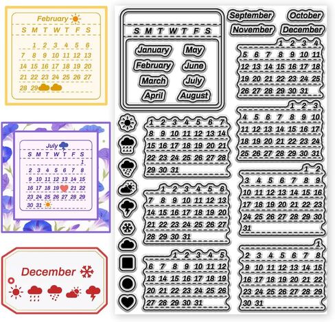 CHGCRAFT Calendar Clear Stamps Weather Iconss Transparent Stamps Silicone Clear Stamp Seals for Carding Making DIY Scrapbooking Photo Album Decoration, 8.26x5.82 inch in Saudi Arabia