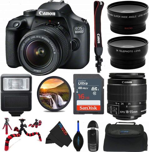 كاميرا EOS Rebel T100 (EOS 4000D) DSLR مع عدسة تكبير DC III مقاس 18-55 مم مع حزمة Pixibytes Deluxe (متجددة) in Kuwait