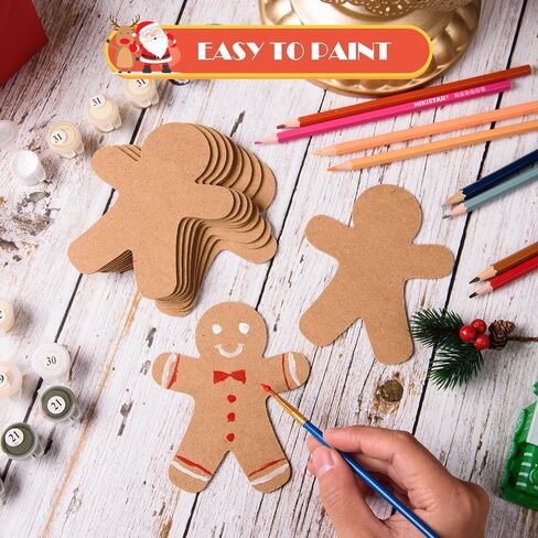 FOBSME 36 Pcs Wood Gingerbread Men for Crafts Unfinished Christmas Gingerbread Men Wooden Cutouts Blank Wooden Christmas Ornaments for Painting DIY Xmas Holiday Decorations,4.53x3.74 Inch in Kuwait