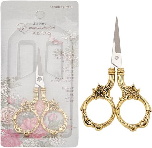 SUNNYCLUE 3.5 Inch Stainless Steel Flower Scissors Sewing Detail Shears Embroidery Scissors Antique Gold Floral Trimming Scissors for Cutting Fabric Craft Knitting Threading Needlework Artwork Tools in Saudi Arabia