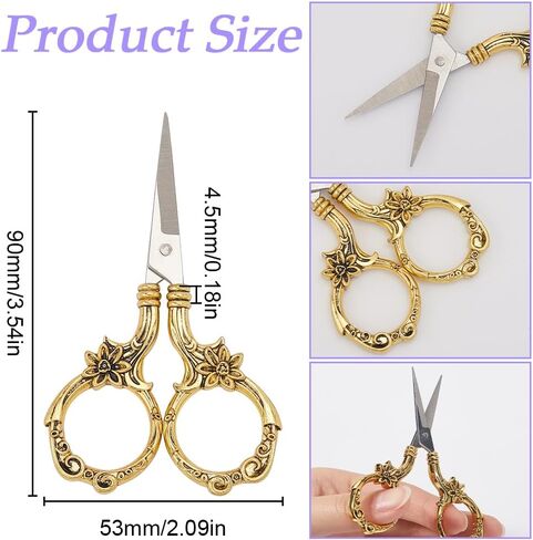 SUNNYCLUE 3.5 Inch Stainless Steel Flower Scissors Sewing Detail Shears Embroidery Scissors Antique Gold Floral Trimming Scissors for Cutting Fabric Craft Knitting Threading Needlework Artwork Tools in Saudi Arabia