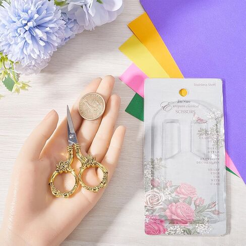 SUNNYCLUE 3.5 Inch Stainless Steel Flower Scissors Sewing Detail Shears Embroidery Scissors Antique Gold Floral Trimming Scissors for Cutting Fabric Craft Knitting Threading Needlework Artwork Tools in Saudi Arabia