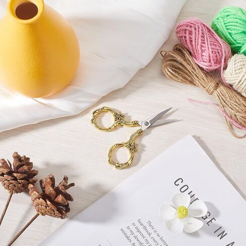 SUNNYCLUE 3.5 Inch Stainless Steel Flower Scissors Sewing Detail Shears Embroidery Scissors Antique Gold Floral Trimming Scissors for Cutting Fabric Craft Knitting Threading Needlework Artwork Tools in Saudi Arabia