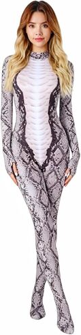 GREUS Halloween Python Cosplay One-piece Tights Snake Print Woman Costume Bodysuits Animal Outfit Snake Dress up Suits in Kuwait