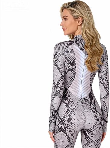 GREUS Halloween Python Cosplay One-piece Tights Snake Print Woman Costume Bodysuits Animal Outfit Snake Dress up Suits in Kuwait