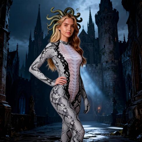 GREUS Halloween Python Cosplay One-piece Tights Snake Print Woman Costume Bodysuits Animal Outfit Snake Dress up Suits in Kuwait