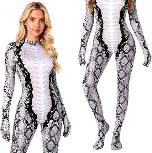 GREUS Halloween Python Cosplay One-piece Tights Snake Print Woman Costume Bodysuits Animal Outfit Snake Dress up Suits in Kuwait