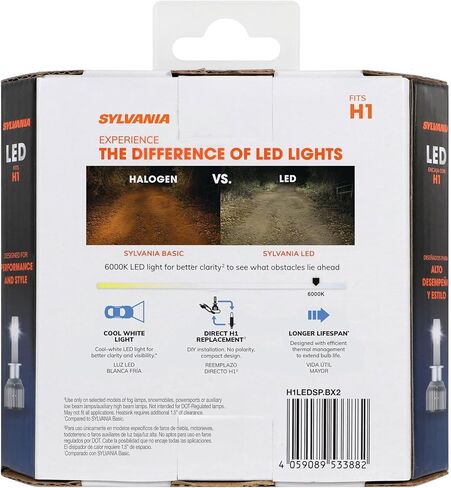 SYLVANIA H1 LED - مصابيح الضباب للسيارات والشاحنات - المصابيح الأمامية للرياضات على الطرق الوعرة - ضوء LED أبيض بارد 6000 كيلو - مصابيح طويلة الأمد - بدون قطبية - ترقية DIY in Saudi Arabia