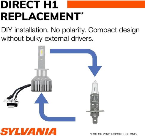 SYLVANIA H1 LED - مصابيح الضباب للسيارات والشاحنات - المصابيح الأمامية للرياضات على الطرق الوعرة - ضوء LED أبيض بارد 6000 كيلو - مصابيح طويلة الأمد - بدون قطبية - ترقية DIY in Saudi Arabia