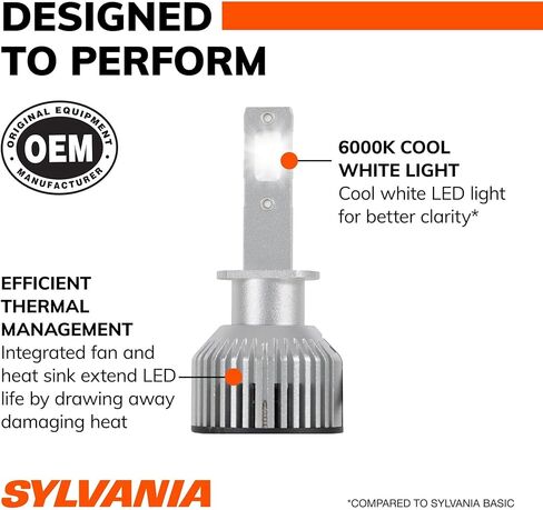 SYLVANIA H1 LED - مصابيح الضباب للسيارات والشاحنات - المصابيح الأمامية للرياضات على الطرق الوعرة - ضوء LED أبيض بارد 6000 كيلو - مصابيح طويلة الأمد - بدون قطبية - ترقية DIY in Saudi Arabia