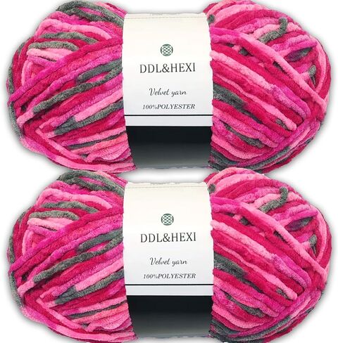 DDL&HEXI Super Bulky Yarn - 2 Pack of 200g/7oz, Velvet Yarn, Chenille Yarn for Knitting and Crocheting, Amigurumi, Thick Blankets, DIY Craft (2407) in Saudi Arabia