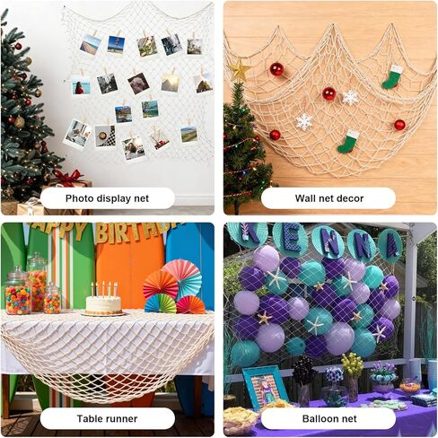 2 Pack Decoractive Fishing Net 80x40 Inch, 3mm Thickness Haze Blue Natural Cotton Large Picture Wall Hanging Fish Net, Party Decorations Fishnet for Tropical Nautical Pirate Beach Mermaid Themed Party in Kuwait