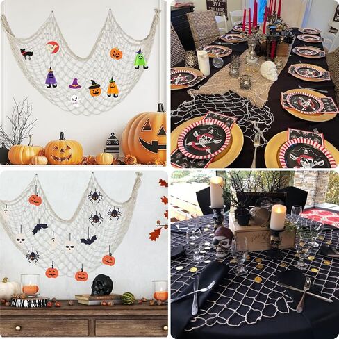 2 Pack Decoractive Fishing Net 80x40 Inch, 3mm Thickness Haze Blue Natural Cotton Large Picture Wall Hanging Fish Net, Party Decorations Fishnet for Tropical Nautical Pirate Beach Mermaid Themed Party in Kuwait