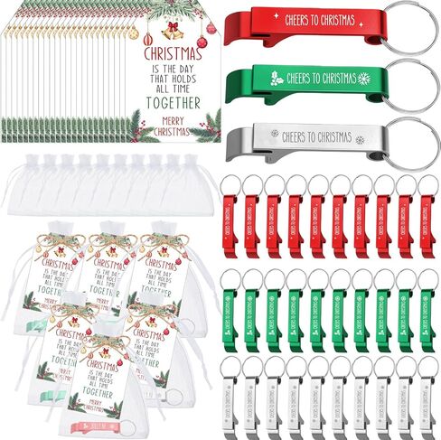 Tondiamo 24 Sets Christmas Favors for Adults Merry Christmas Bottle Opener Keychain Funny Christmas Gifts with Tags and Gift Bags Christmas Supplies for Guests Souvenirs Gifts, 3 Styles in Saudi Arabia