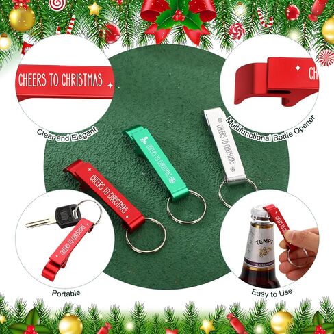 Tondiamo 24 Sets Christmas Favors for Adults Merry Christmas Bottle Opener Keychain Funny Christmas Gifts with Tags and Gift Bags Christmas Supplies for Guests Souvenirs Gifts, 3 Styles in Saudi Arabia