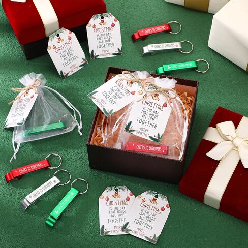 Tondiamo 24 Sets Christmas Favors for Adults Merry Christmas Bottle Opener Keychain Funny Christmas Gifts with Tags and Gift Bags Christmas Supplies for Guests Souvenirs Gifts, 3 Styles in Saudi Arabia