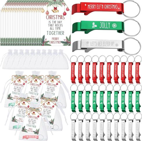 Tondiamo 24 Sets Christmas Favors for Adults Merry Christmas Bottle Opener Keychain Funny Christmas Gifts with Tags and Gift Bags Christmas Supplies for Guests Souvenirs Gifts, 3 Styles in Saudi Arabia