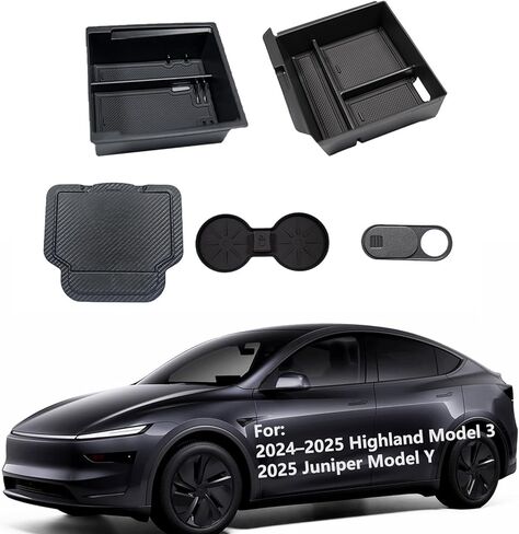 5 قطعة منظم وحدة التحكم المركزية ملحقات تخزين وحدة التحكم المركزية لـ Tesla Juniper Model Y & Highland Model 3 مسند الذراع صندوق مخفي Orgainzer Underseat Storage Tray Cup حامل in Kuwait