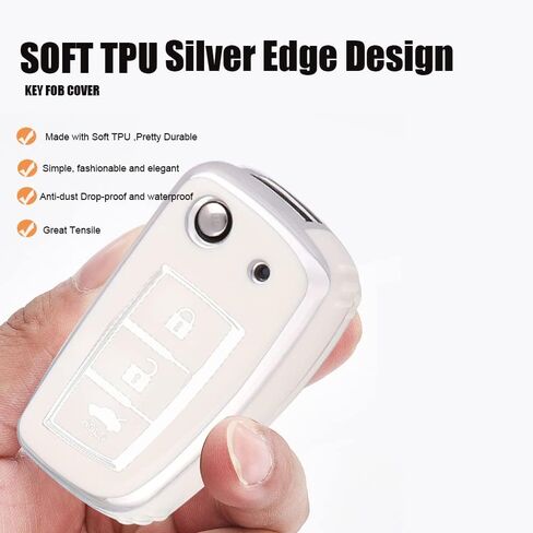 غطاء مفتاح HIBEYO متوافق مع Nissan Rogue Rogue Select Rogue Sport Sylphy Pulsar Sentra Accessories TPU بحافة فضية حامل حافظة مفاتيح قابل للطي 3 أزرار مع سلاسل مفاتيح لامعة - أبيض in Kuwait