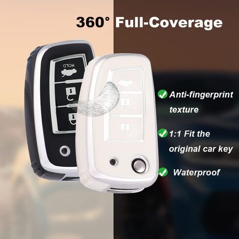 غطاء مفتاح HIBEYO متوافق مع Nissan Rogue Rogue Select Rogue Sport Sylphy Pulsar Sentra Accessories TPU بحافة فضية حامل حافظة مفاتيح قابل للطي 3 أزرار مع سلاسل مفاتيح لامعة - أبيض in Kuwait