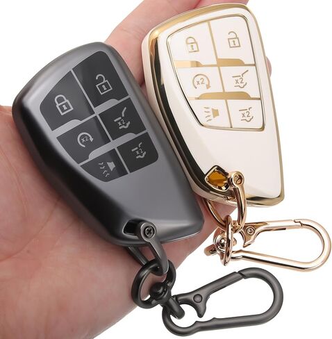 قطعتان متوافقتان مع غطاء مفتاح Chevy Key Fob يناسب 2021 2022 2023 2024 2025 GMC Yukon XL Denali Chevy Suburban Tahoe ملحقات حافظة TPU حامي رمادي/أبيض in Saudi Arabia