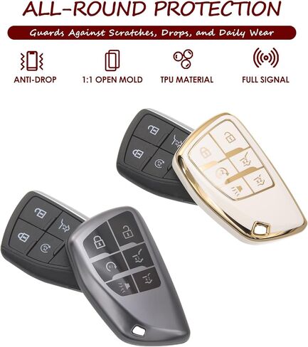 قطعتان متوافقتان مع غطاء مفتاح Chevy Key Fob يناسب 2021 2022 2023 2024 2025 GMC Yukon XL Denali Chevy Suburban Tahoe ملحقات حافظة TPU حامي رمادي/أبيض in Saudi Arabia