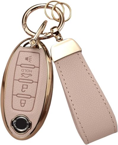 Key Fob Cover for Nissan with Key Chain, Upper Leather + Soft TPU Key Cover Case Shell for Altima Sentra Rogue Pathfinder Murano Armada Maxima Infiniti Versa (5-Buttons, Green) in Saudi Arabia