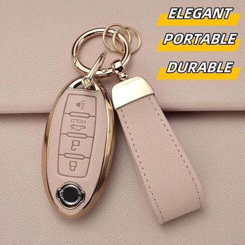 Key Fob Cover for Nissan with Key Chain, Upper Leather + Soft TPU Key Cover Case Shell for Altima Sentra Rogue Pathfinder Murano Armada Maxima Infiniti Versa (5-Buttons, Green) in Saudi Arabia