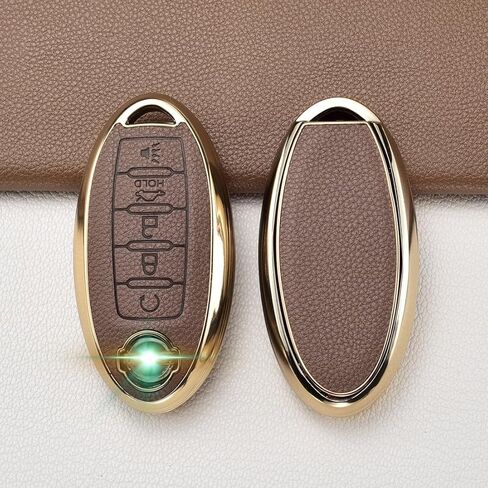 Key Fob Cover for Nissan with Key Chain, Upper Leather + Soft TPU Key Cover Case Shell for Altima Sentra Rogue Pathfinder Murano Armada Maxima Infiniti Versa (5-Buttons, Green) in Saudi Arabia