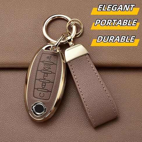 Key Fob Cover for Nissan with Key Chain, Upper Leather + Soft TPU Key Cover Case Shell for Altima Sentra Rogue Pathfinder Murano Armada Maxima Infiniti Versa (5-Buttons, Green) in Saudi Arabia