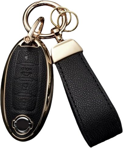 Key Fob Cover for Nissan with Key Chain, Upper Leather + Soft TPU Key Cover Case Shell for Altima Sentra Rogue Pathfinder Murano Armada Maxima Infiniti Versa (5-Buttons, Green) in Saudi Arabia