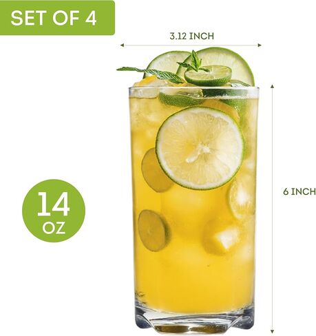 Lily's Home Unbreakable Premium Drinking Glasses Set of 4, Plastic Cups, Reusable Drinkware, Tumblers Water Cups in 4 Colors BPA-Free Shatterproof & Stackable, Indoor & Outdoor cups 3.4in×4.3in,13.5oz in Kuwait