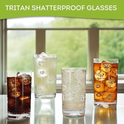 Lily's Home Unbreakable Premium Drinking Glasses Set of 4, Plastic Cups, Reusable Drinkware, Tumblers Water Cups in 4 Colors BPA-Free Shatterproof & Stackable, Indoor & Outdoor cups 3.4in×4.3in,13.5oz in Kuwait