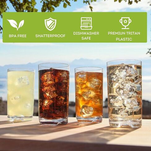 Lily's Home Unbreakable Premium Drinking Glasses Set of 4, Plastic Cups, Reusable Drinkware, Tumblers Water Cups in 4 Colors BPA-Free Shatterproof & Stackable, Indoor & Outdoor cups 3.4in×4.3in,13.5oz in Kuwait