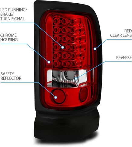 AmeriLite for 94-01 Dodge Ram 1500 2500 3500 Crystal Red LED مجموعة مصابيح الفرامل الخلفية - جانب الركاب والسائق in Saudi Arabia