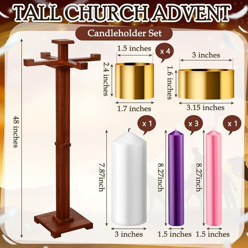Mumufy 48 Inch Tall Advent Church Stand Candleholder Set of 5 Purple Pink White Candles Wood Nativity Candle Stand with Metal Arch Christmas Candlestick Holders for Christmas Church Holy Family in Saudi Arabia