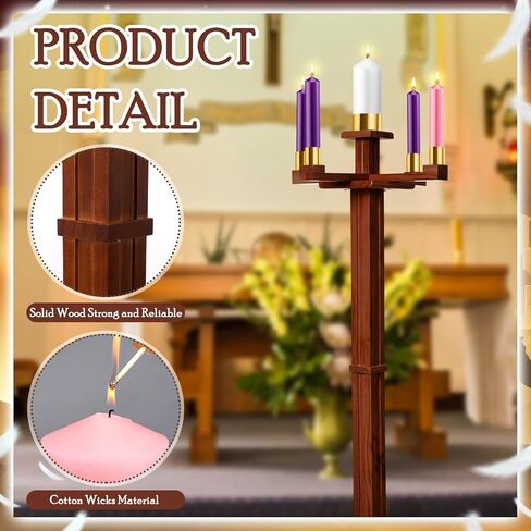 Mumufy 48 Inch Tall Advent Church Stand Candleholder Set of 5 Purple Pink White Candles Wood Nativity Candle Stand with Metal Arch Christmas Candlestick Holders for Christmas Church Holy Family in Saudi Arabia