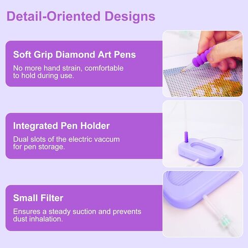 AIYUNDI Electric Diamond Painting Pen, Vacuum Diamond Painting Pen, Diamond Art Pens Kits for Adults with 3-Level Suction, 2 Suction Pens and Storage Tray, Gifts for Women in Saudi Arabia