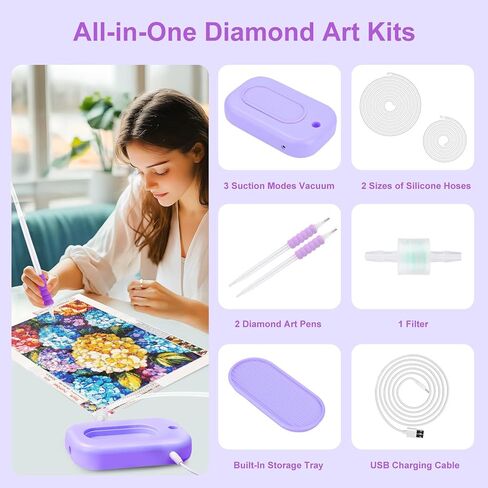 AIYUNDI Electric Diamond Painting Pen, Vacuum Diamond Painting Pen, Diamond Art Pens Kits for Adults with 3-Level Suction, 2 Suction Pens and Storage Tray, Gifts for Women in Saudi Arabia