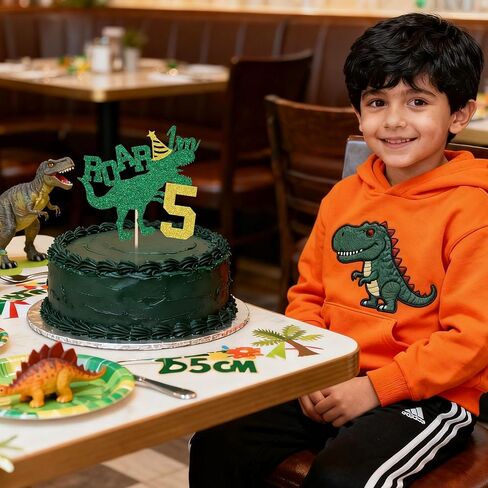 الأخضر بريق الديناصور 5 ريكس عيد ميلاد سعيد كعكة توبر T-ريكس عيد ميلاد الخامس كعكة القبعات العالية 5th كعكة الديكور - لحفلة عيد ميلاد والديناصور تحت عنوان الأطراف كعكة ديكور in Saudi Arabia