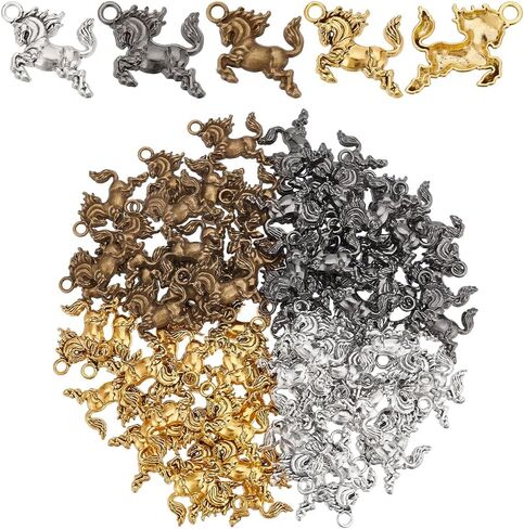 PH PandaHall 80pcs Horse Charms 4 Colors Tibetan Style Alloy Pendants Equestrian Horsemanship Beads Running Horse Animal Charms for DIY Crafts Bracelet Necklace Jewelry Making Hole: 3mm in Saudi Arabia